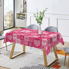 Lofaris Pink Glitter Hearts Gift Plaid Valentines Tablecloth