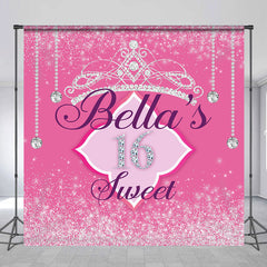 Lofaris Pink Glitter Tiara Custom 16th Birthday Backdrop