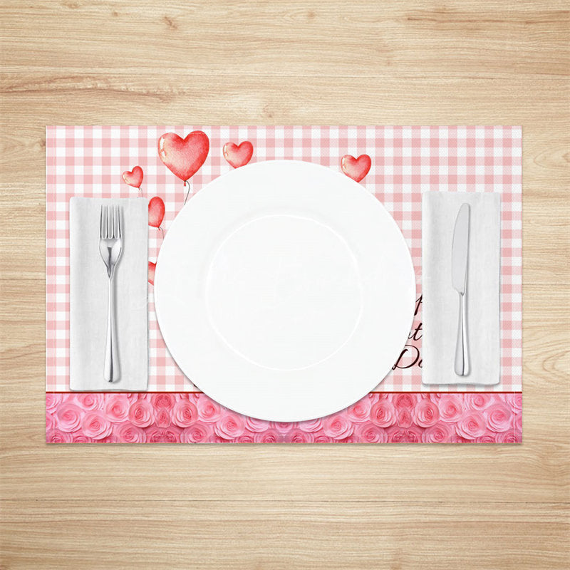 Lofaris Pink Gnome Heart Balloon Plaid Set Of 4 Placemats