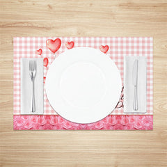 Lofaris Pink Gnome Heart Balloon Plaid Set Of 4 Placemats