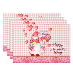 Lofaris Pink Gnome Heart Balloon Plaid Set Of 4 Placemats