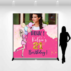 Lofaris Pink Gold 21st Custom Photo Birthday Party Backdrop