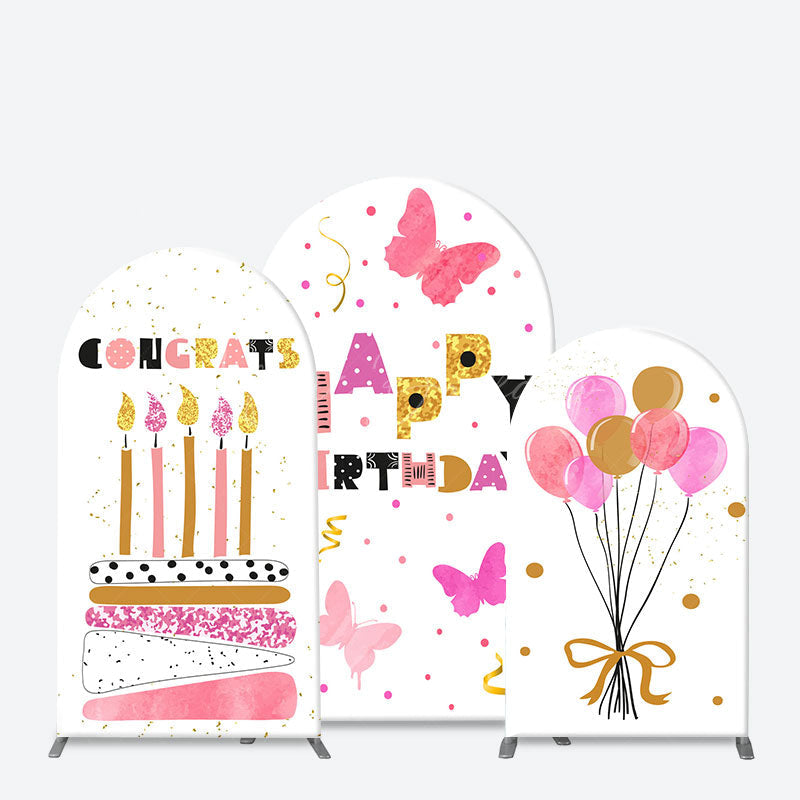 Lofaris Pink Gold Birthday Arch Backdrop Cover for Girl