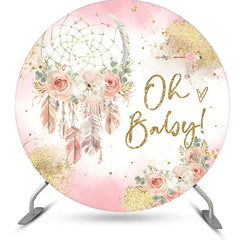 Lofaris Pink Gold Boho Floral Round Baby Shower Backdrop