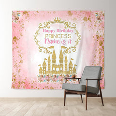 Lofaris Pink Gold Castle Custom Birthday Princess Backdrop