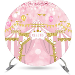 Lofaris Pink Gold Circus Balloon Round Baby Shower Backdrop