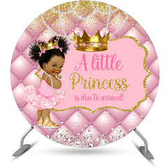 Lofaris Pink Gold Crown Round Baby Shower Backdrop For Girl