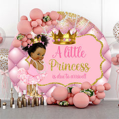 Lofaris Pink Gold Crown Round Baby Shower Backdrop For Girl