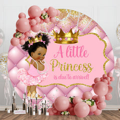 Lofaris Pink Gold Crown Round Baby Shower Backdrop For Girl