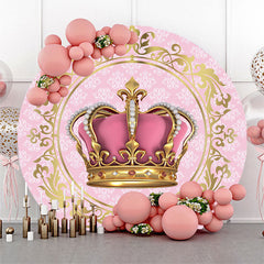 Lofaris Pink Gold Crown Round Birthday Backdrop For Girl