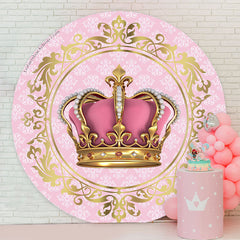 Lofaris Pink Gold Crown Round Birthday Backdrop For Girl