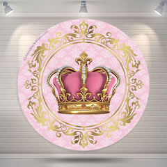 Lofaris Pink Gold Crown Round Birthday Backdrop For Girl