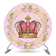 Lofaris Pink Gold Crown Round Birthday Backdrop For Girl