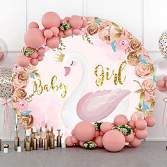 Lofaris Pink Gold Floral Swan Round Baby Shower Backdrop