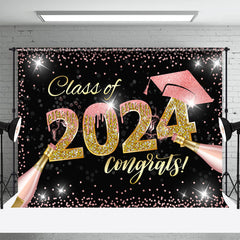 Lofaris Pink Gold Glitter Champagne 2024 Graduation Backdrop