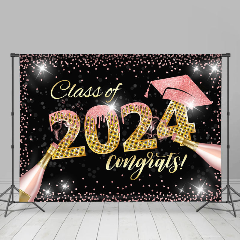 Lofaris Pink Gold Glitter Champagne 2024 Graduation Backdrop