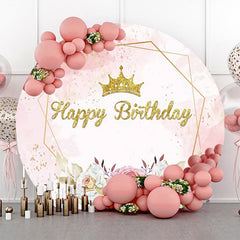 Lofaris Pink Gold Glitter Floral Round Birthday Backdrop