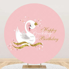 Lofaris Pink Gold Glitter White Swan Round Birthday Backdrop