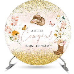 Lofaris Pink Gold Little Cowgirl Round Baby Shower Backdrop