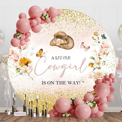 Lofaris Pink Gold Little Cowgirl Round Baby Shower Backdrop