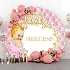 Lofaris Pink Gold Little Princess Round Birthday Backdrop