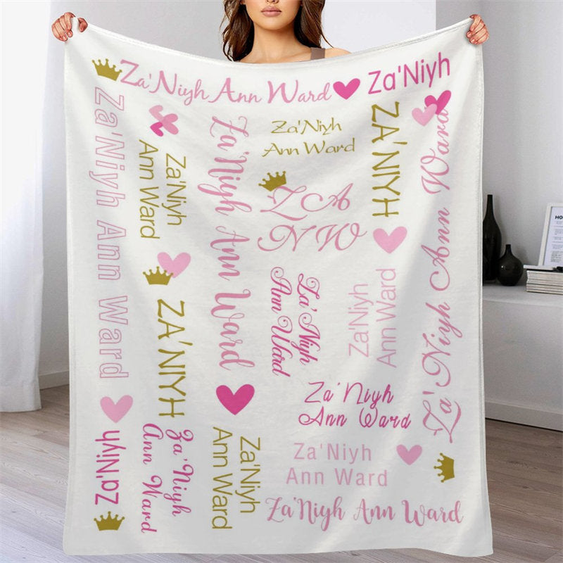 Lofaris Pink Gold Personalized Name Baby Blanket for Girl