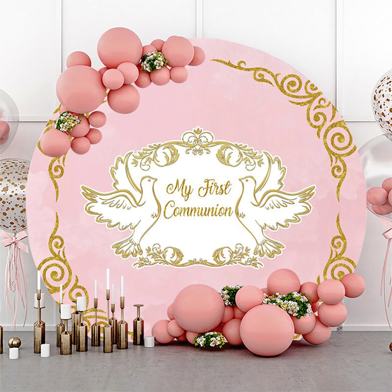 Lofaris Pink Gold Pigeon My First Communion Baptism Backdrop