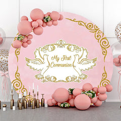 Lofaris Pink Gold Pigeon My First Communion Baptism Backdrop