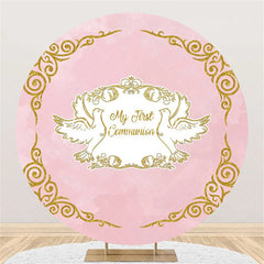 Lofaris Pink Gold Pigeon My First Communion Baptism Backdrop