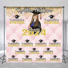 Lofaris Pink Gold Repeat Custom Photo Graduation Backdrop