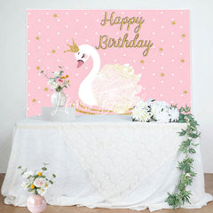 Lofaris Pink Gold Star Swan Happy Birthday Backdrop For Girl