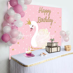 Lofaris Pink Gold Star Swan Happy Birthday Backdrop For Girl