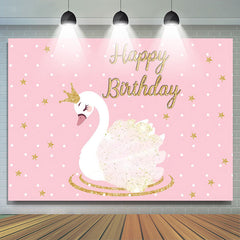 Lofaris Pink Gold Star Swan Happy Birthday Backdrop For Girl