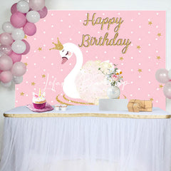 Lofaris Pink Gold Star Swan Happy Birthday Backdrop For Girl