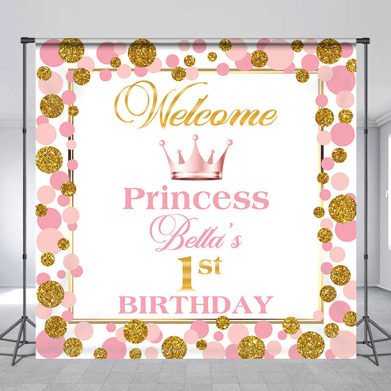 Lofaris Pink Golden Dots Crown Custom Birthday Backdrop