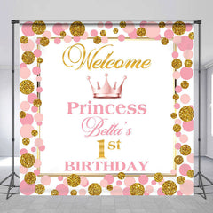 Lofaris Pink Golden Dots Crown Custom Birthday Backdrop