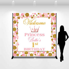 Lofaris Pink Golden Dots Crown Custom Birthday Backdrop