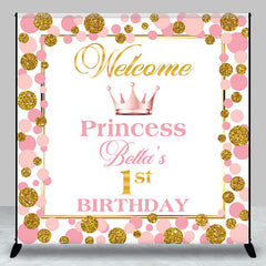 Lofaris Pink Golden Dots Crown Custom Birthday Backdrop