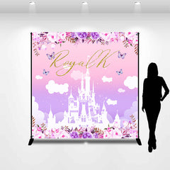 Lofaris Pink Gradient Castle Floral Custom Birthday Backdrop