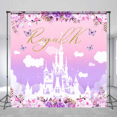 Lofaris Pink Gradient Castle Floral Custom Birthday Backdrop