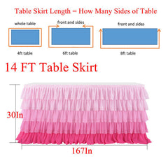 Lofaris Pink Gradient Chiffon Layering Banquet Table Skirt