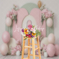 Lofaris Pink Green Arch Floral Balloons Cake Smash Backdrop