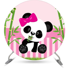 Lofaris Pink Green Bamboo Panda Round Baby Shower Backdrop