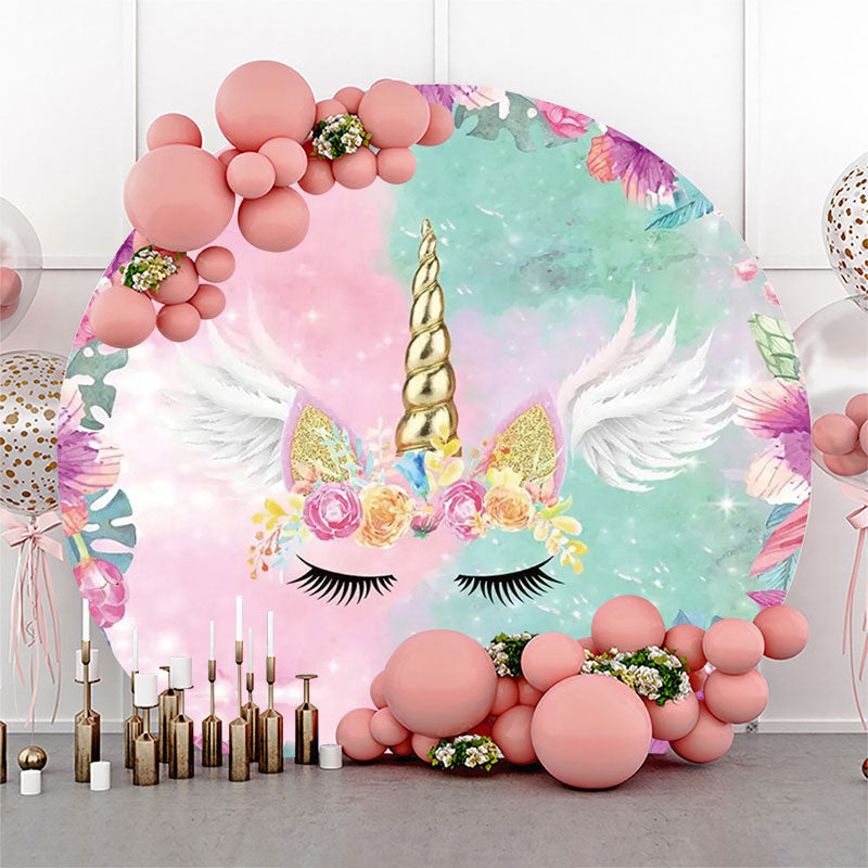 Lofaris Pink Green Floral Monstera Round Birthday Backdrop