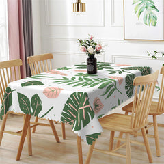 Lofaris Pink Green Leaves Spring White Rectangle Tablecloth