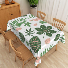 Lofaris Pink Green Leaves Spring White Rectangle Tablecloth