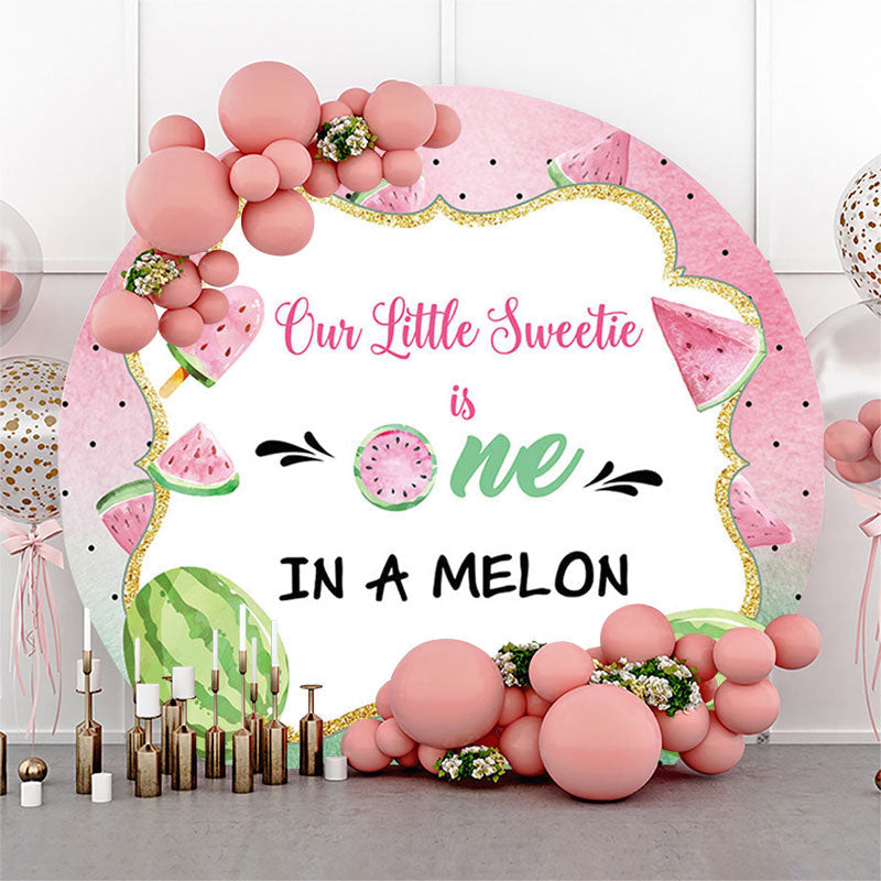 Lofaris Pink Green One In A Melon Birthday Round Backdrop