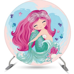 Lofaris Pink Hair Mermaid Fish Circle Girl Birthday Backdrop