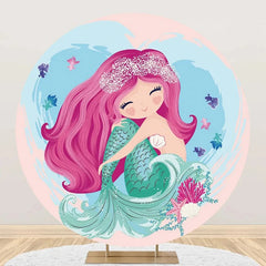 Lofaris Pink Hair Mermaid Fish Circle Girl Birthday Backdrop