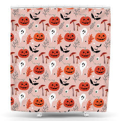 Lofaris Pink Halloween Ghost Pumpkin Cute Shower Curtain